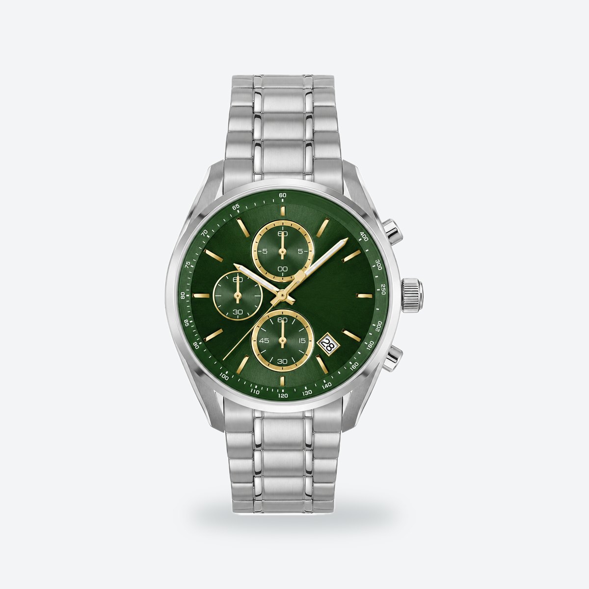 Men's 40mm Blue Dial Chronograph Watch, Green dial / Silver-tone