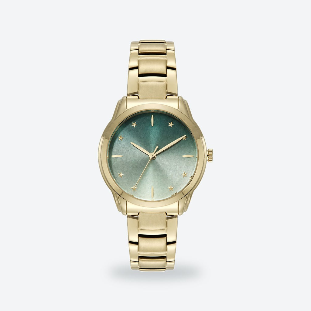 Women's 36mm Pink Dial Watch, Green dial / Gold-tone