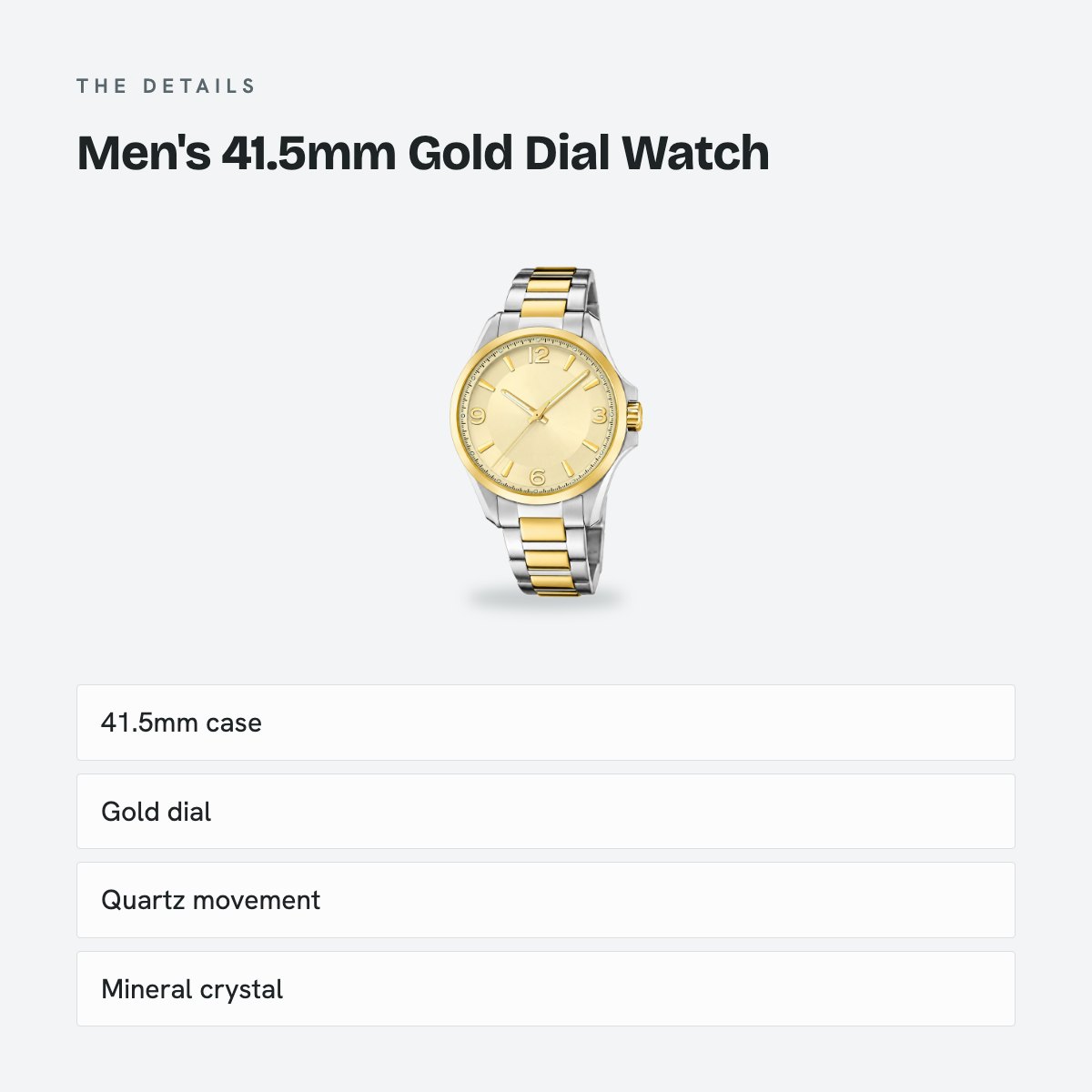 Men's 41.5mm Gold Dial Watch, details