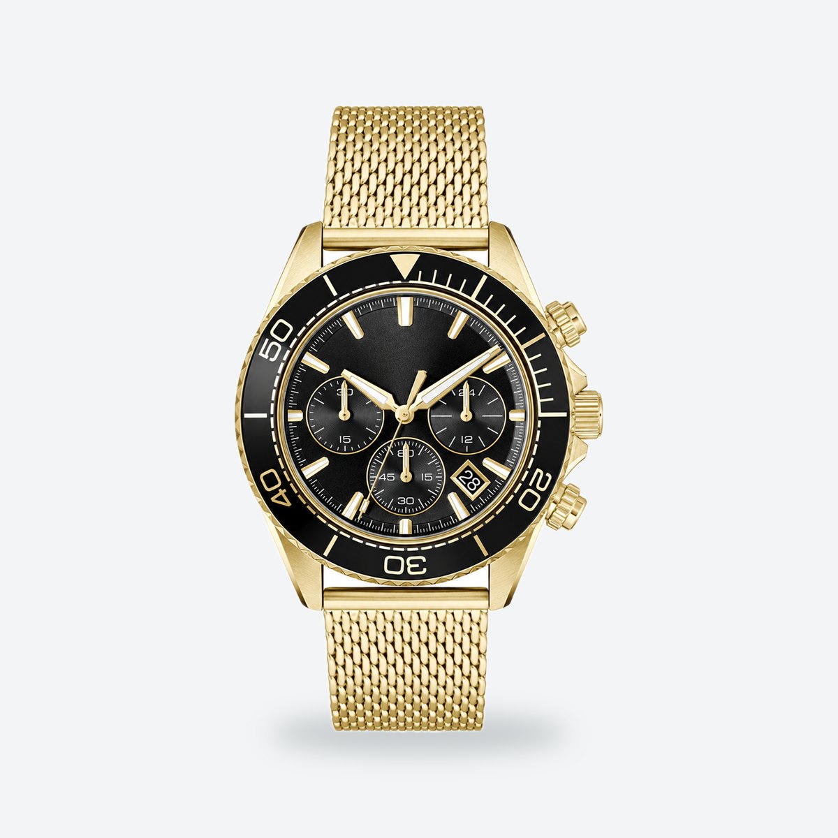 Men's 44mm Black Dial Chronograph Watch, Black dial / Gold-tone