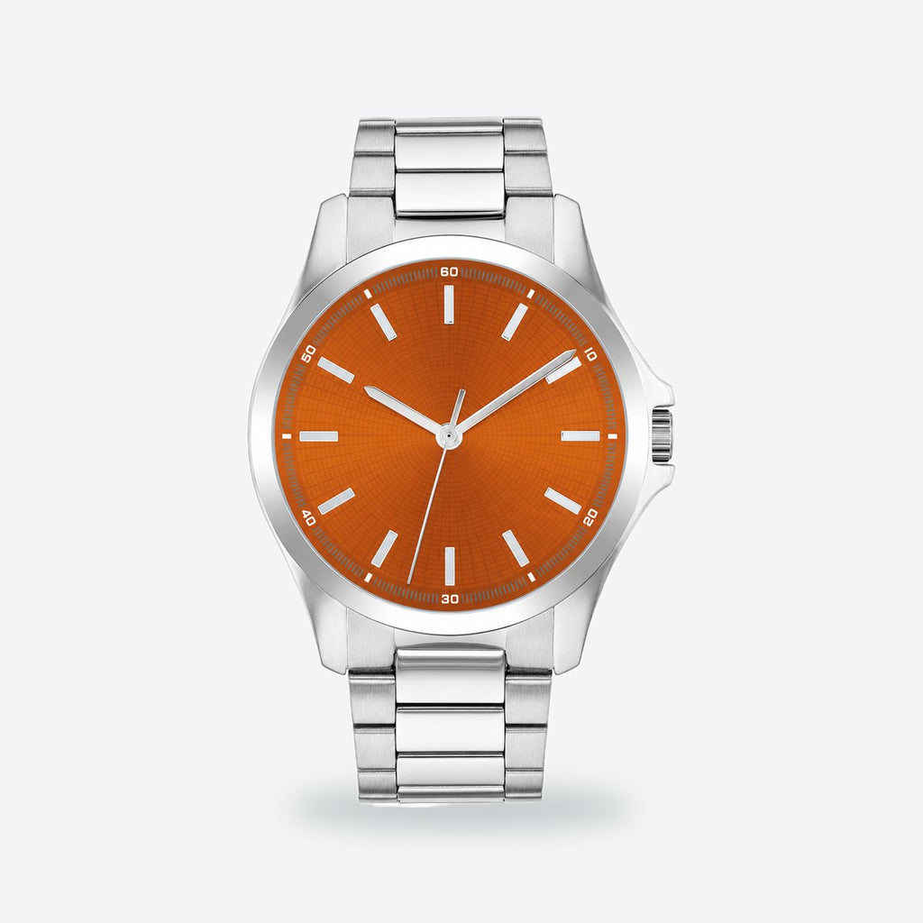 Men's 43mm Blue Dial Watch, Steel Bracelet, Gold-Tone, Orange dial / Silver-tone