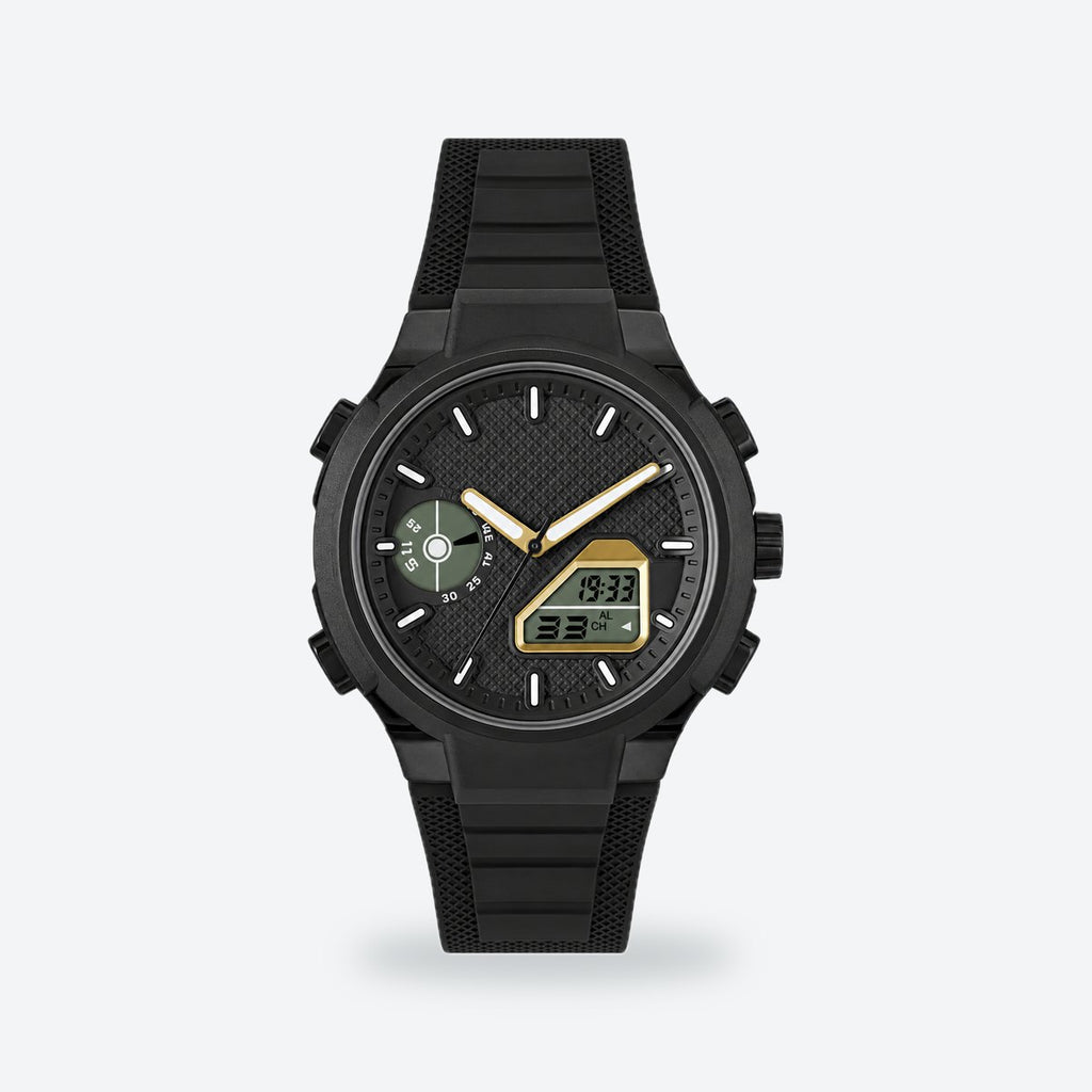 Men's 45mm Black and Gold Dial Watch, Black and gold dial / Black