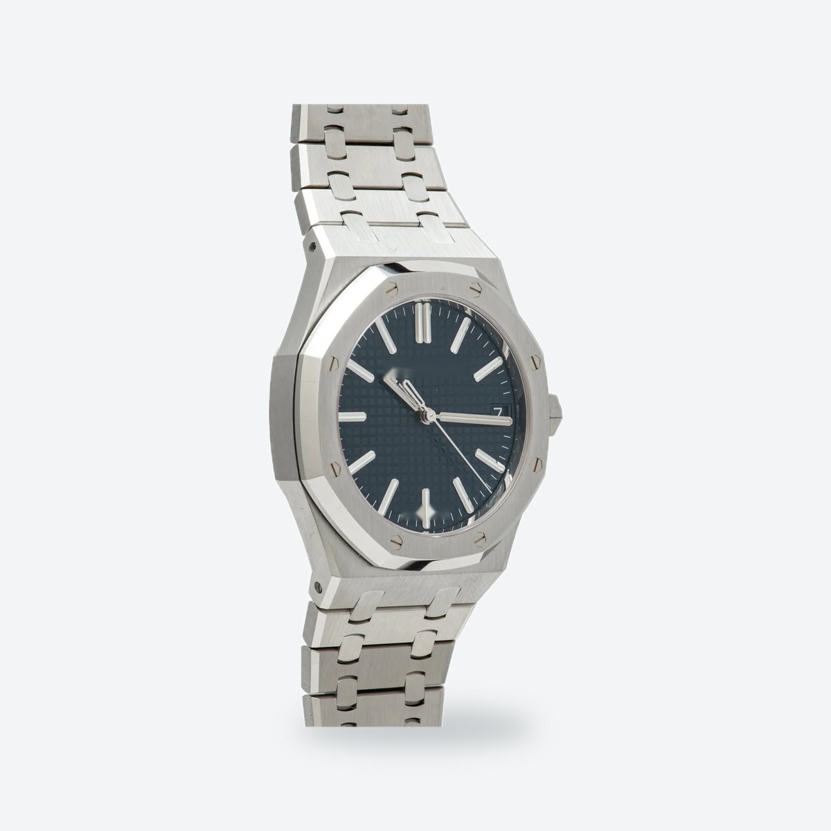 Men's 41mm Automatic Steel Watch, Octagonal Bezel, Blue Dial, view 4