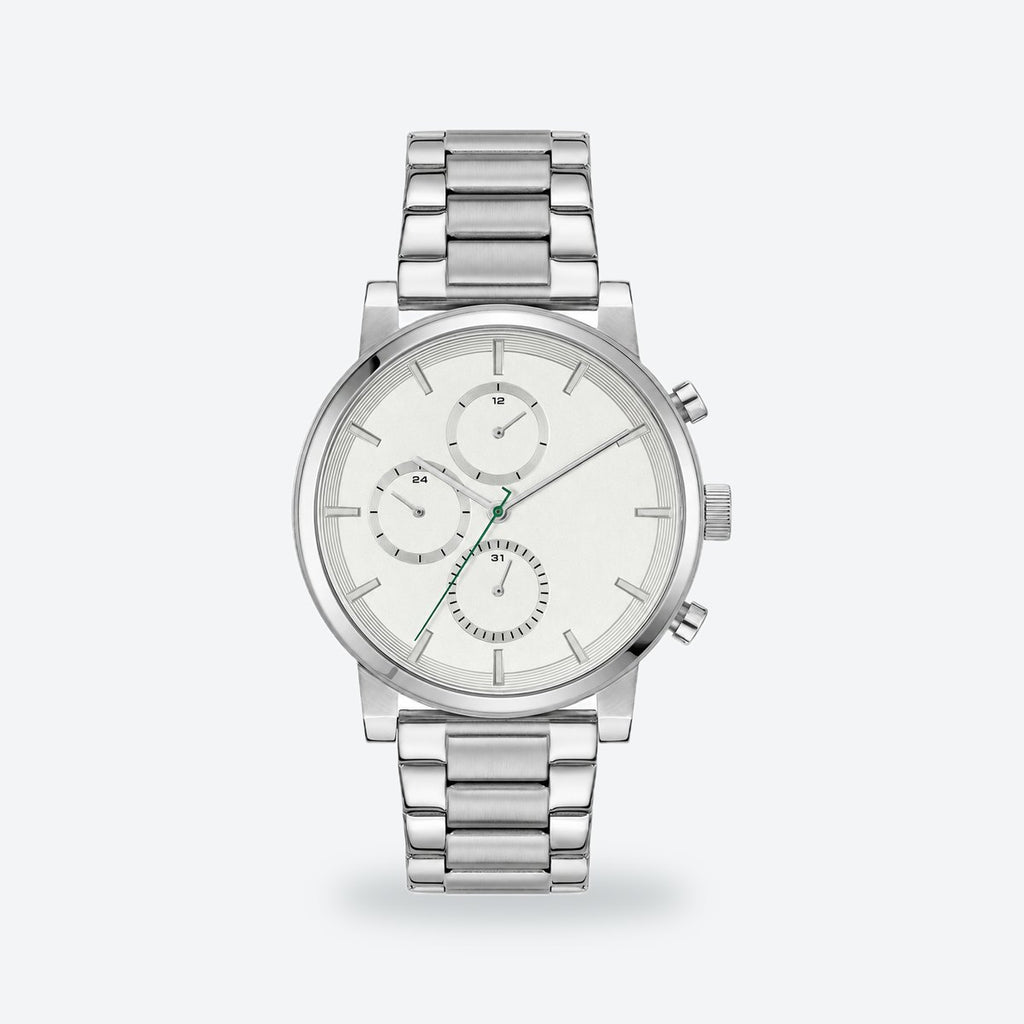 Men's 44mm Black Dial Watch, Steel Bracelet, Silver dial / Silver-tone