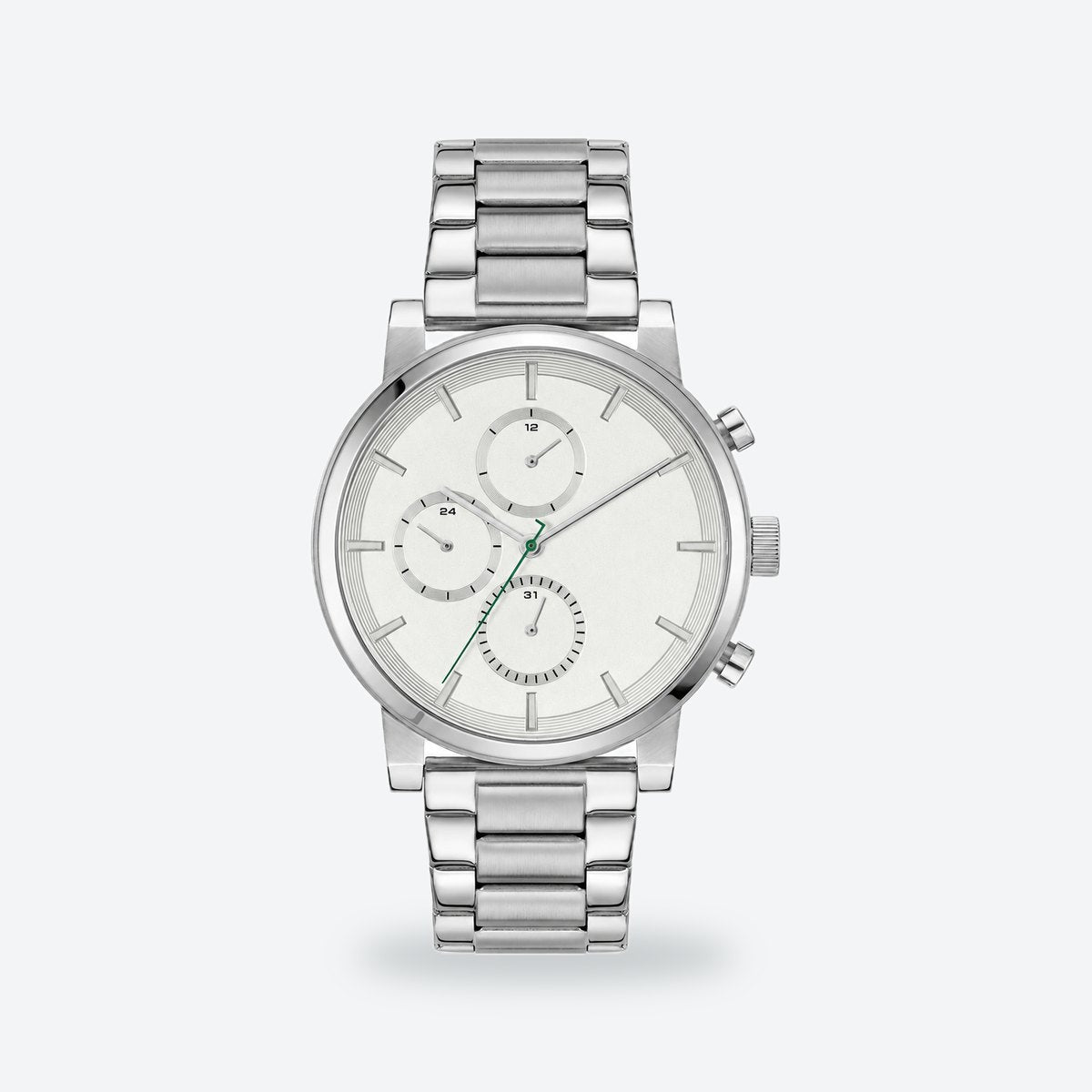 Men's 44mm Black Dial Watch, Steel Bracelet, Silver dial / Silver-tone