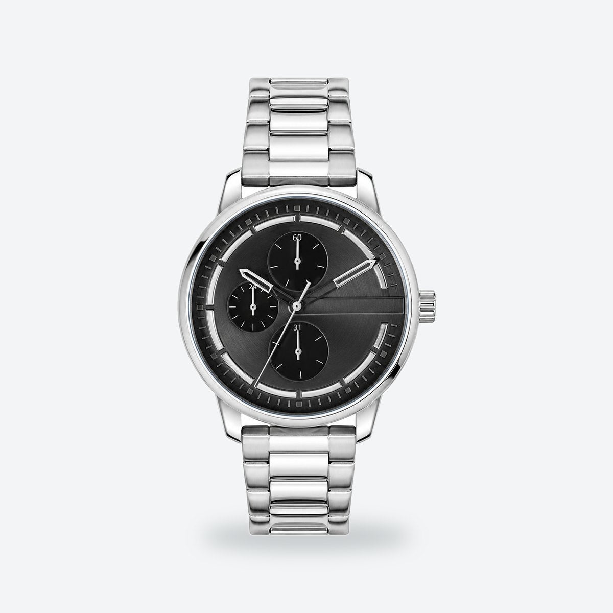 Men's 44mm Black Dial Watch, Metal Bracelet, Black dial / Silver-tone