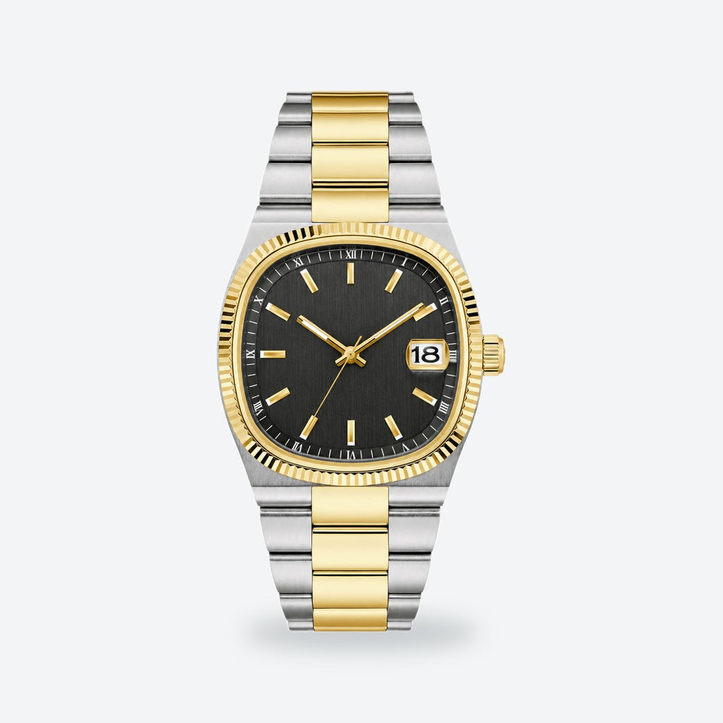 Men's 38mm Green Dial Watch, Black dial / Silver and gold-tone