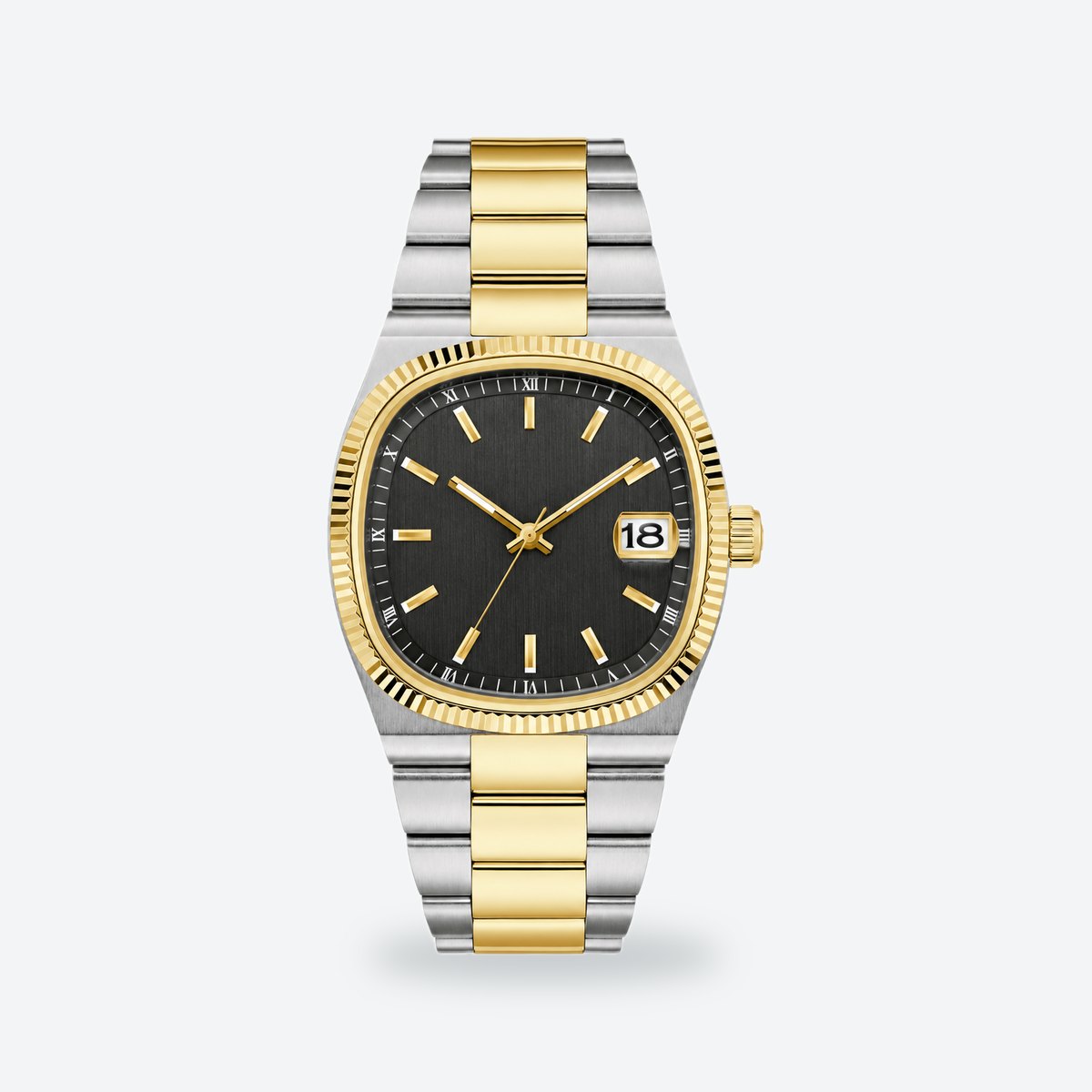 Men's 38mm Green Dial Watch, Black dial / Silver and gold-tone