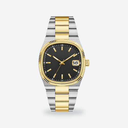 Men's 38mm Green Dial Watch, Black dial / Silver and gold-tone