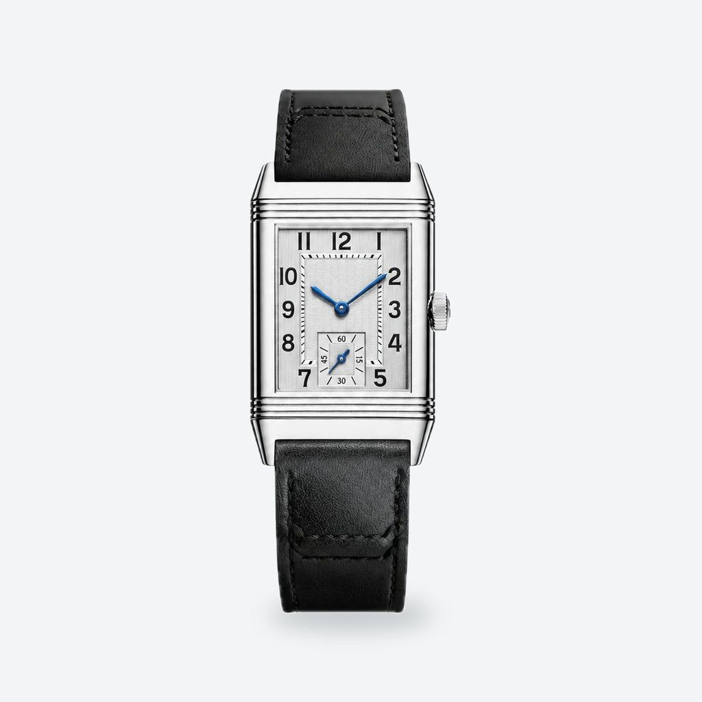 Rectangular Hand-Wound Steel Watch, Swivelling Case, Leather Strap, Silvered grey Dial, 40.1 x 24.4 mm