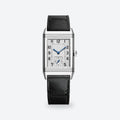 Rectangular Hand-Wound Steel Watch, Swivelling Case, Leather Strap, Silvered grey Dial, 40.1 x 24.4 mm