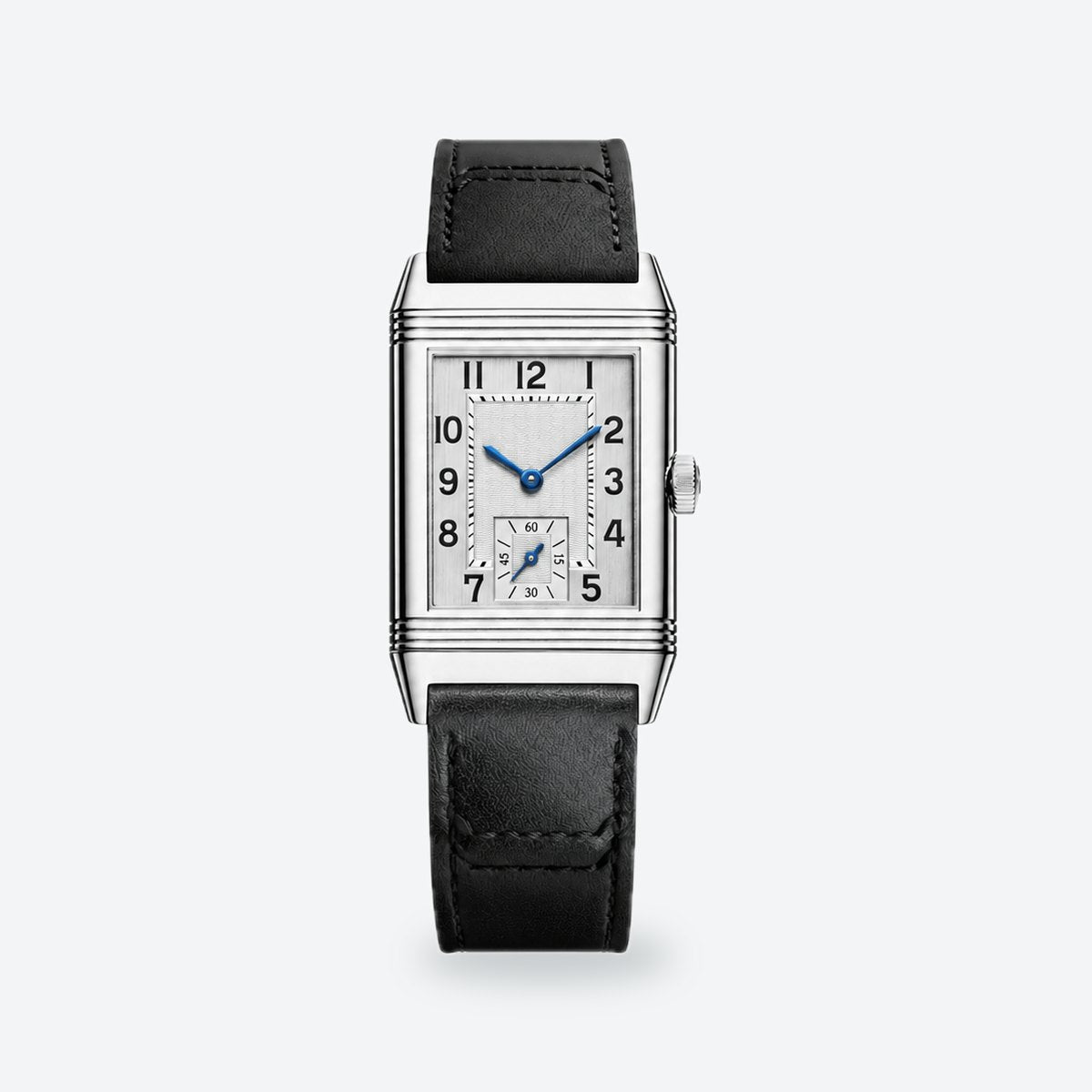 Rectangular Hand-Wound Steel Watch, Swivelling Case, Leather Strap, Silvered grey Dial, 40.1 x 24.4 mm