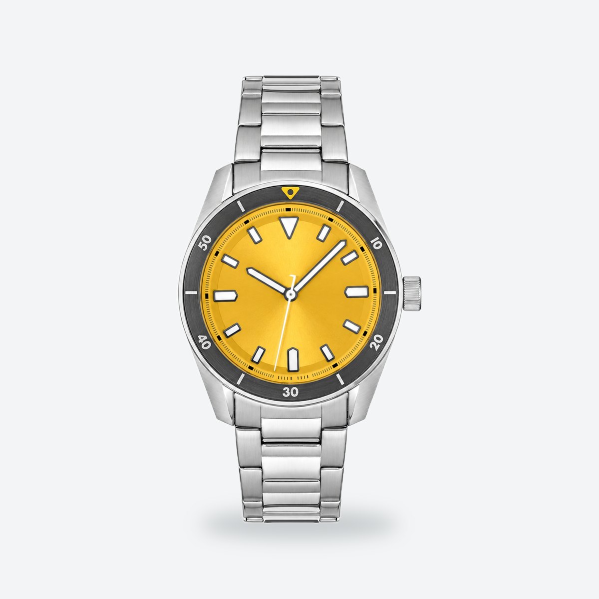 Men's 39mm White Dial Watch, Steel Bracelet, Yellow dial / Silver-tone