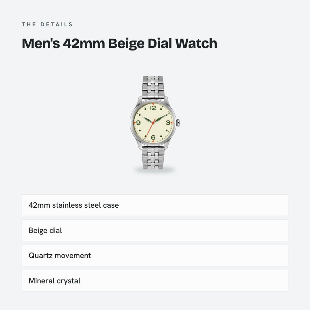 Men's 42mm Beige Dial Watch, details