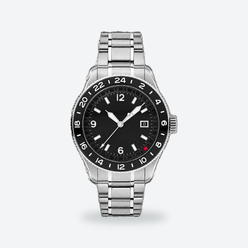 Men's 42mm Black Dial Chronograph Watch, Steel Bracelet, Silver-Tone, photo