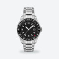 Men's 42mm Black Dial Chronograph Watch, Steel Bracelet, Silver-Tone, photo