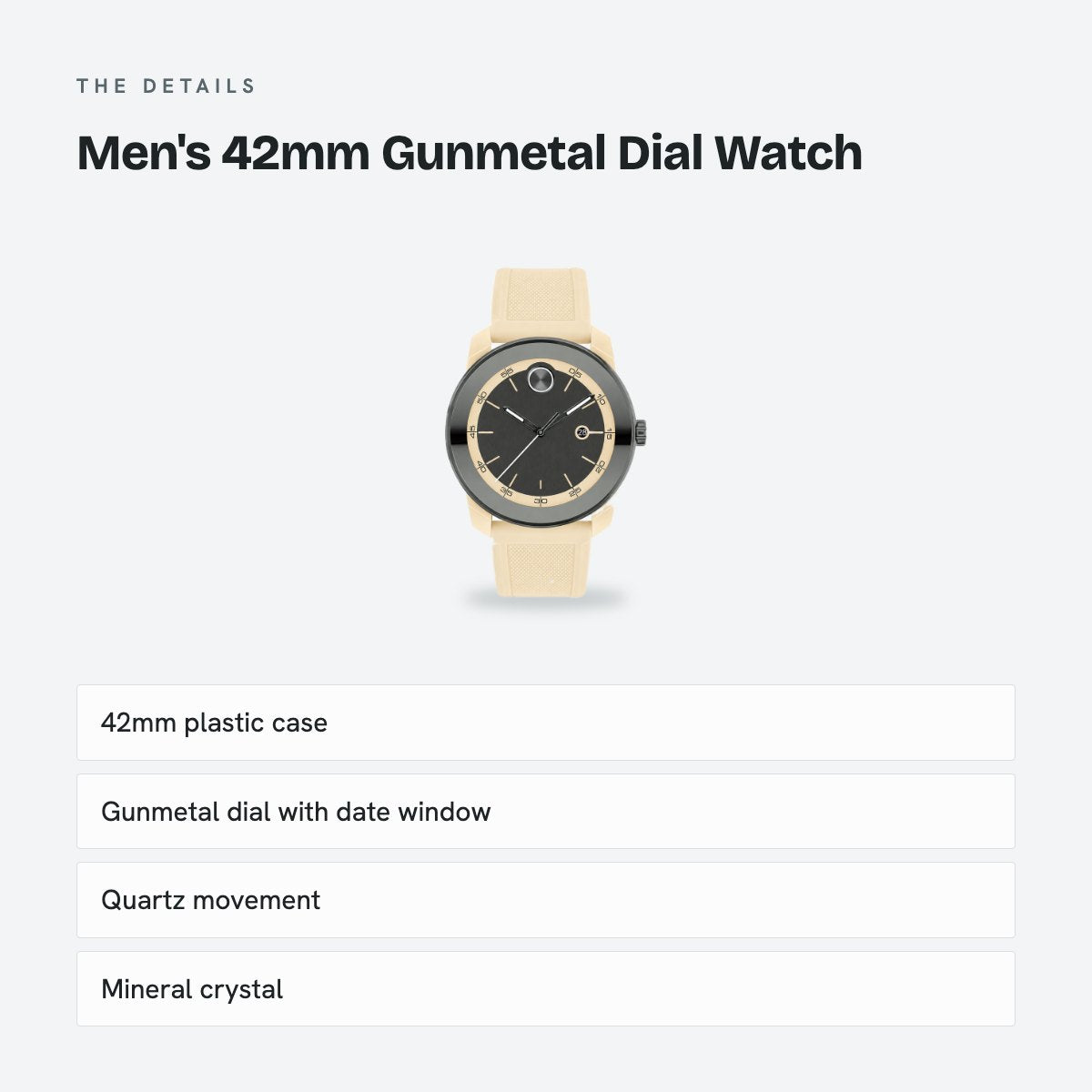 Men's 42mm Gunmetal Dial Watch, details