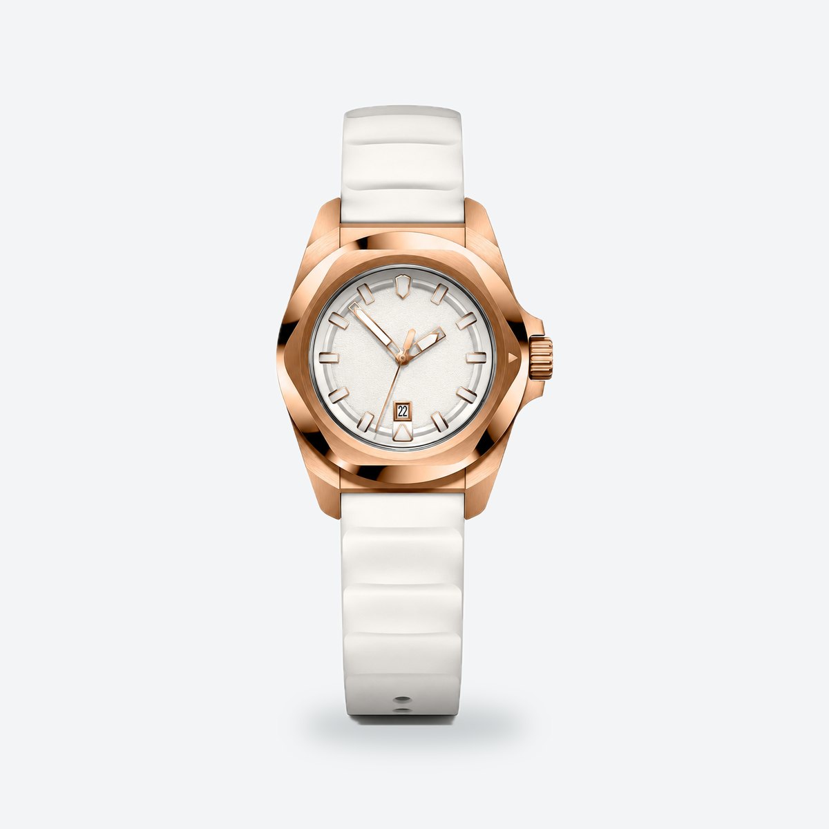 Women's 35mm Blue Dial Watch, Rubber Strap, White dial / White
