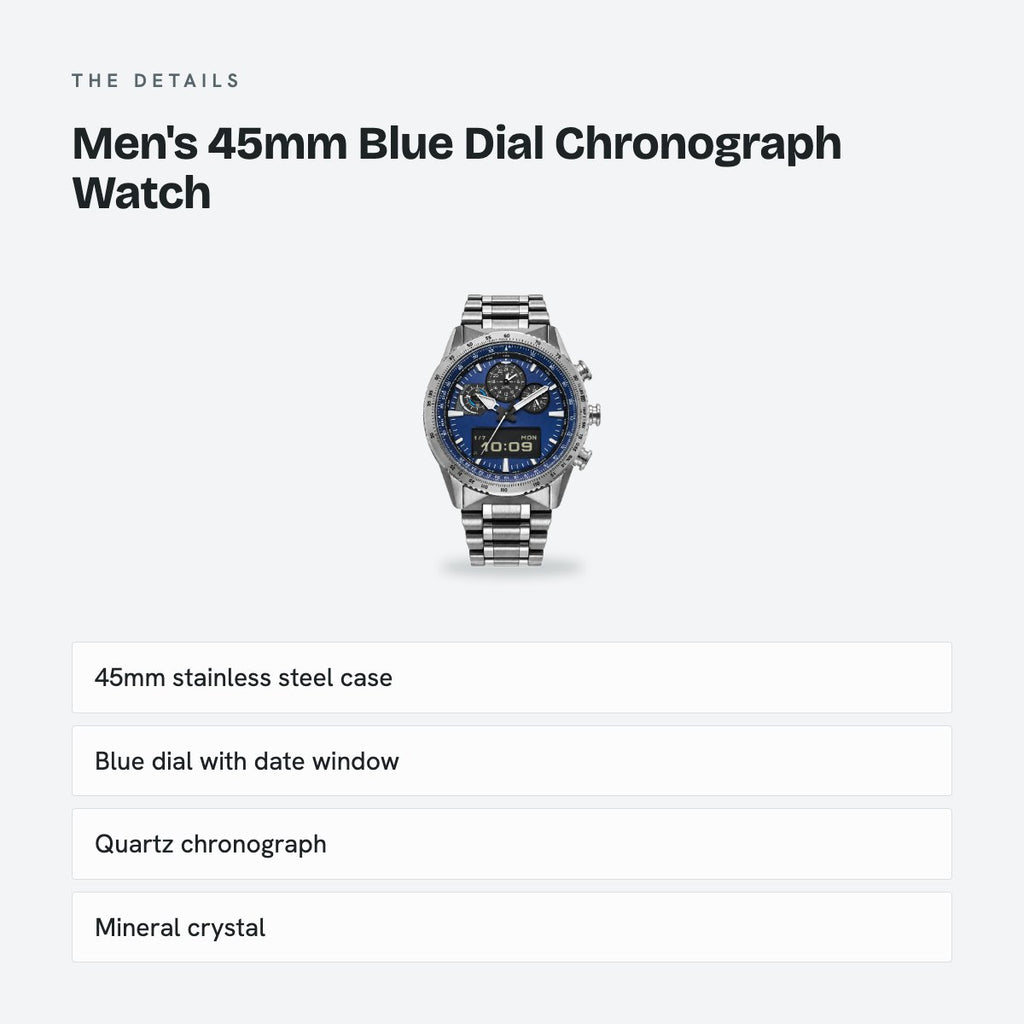 Men's 45mm Blue Dial Chronograph Watch, details