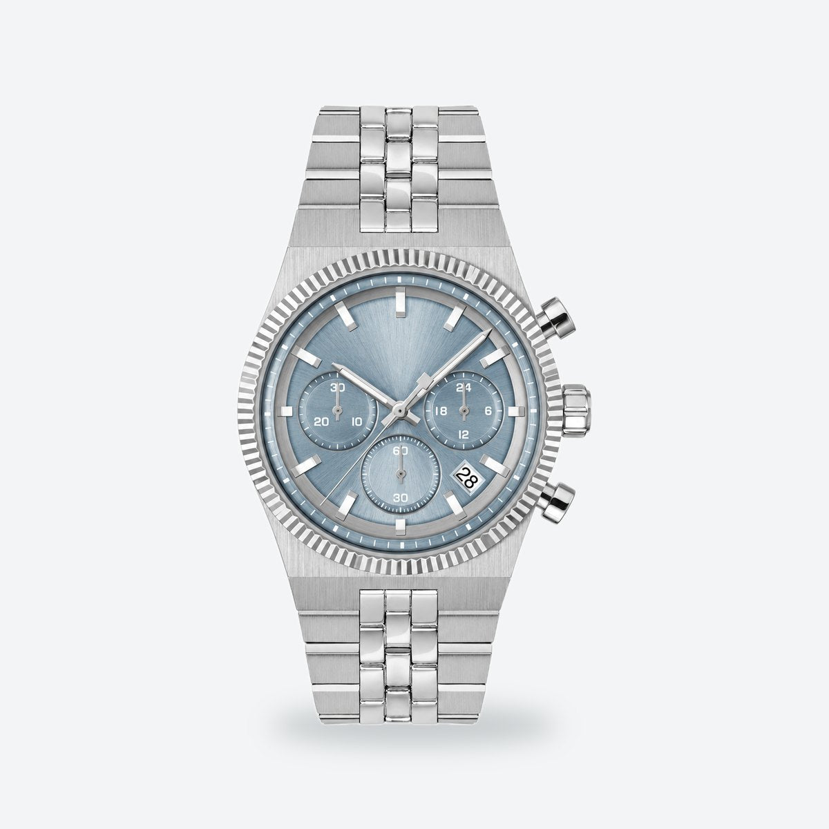 Men's 41mm Black Dial Chronograph Watch, Steel Bracelet, Style 3, Blue dial / Silver-tone
