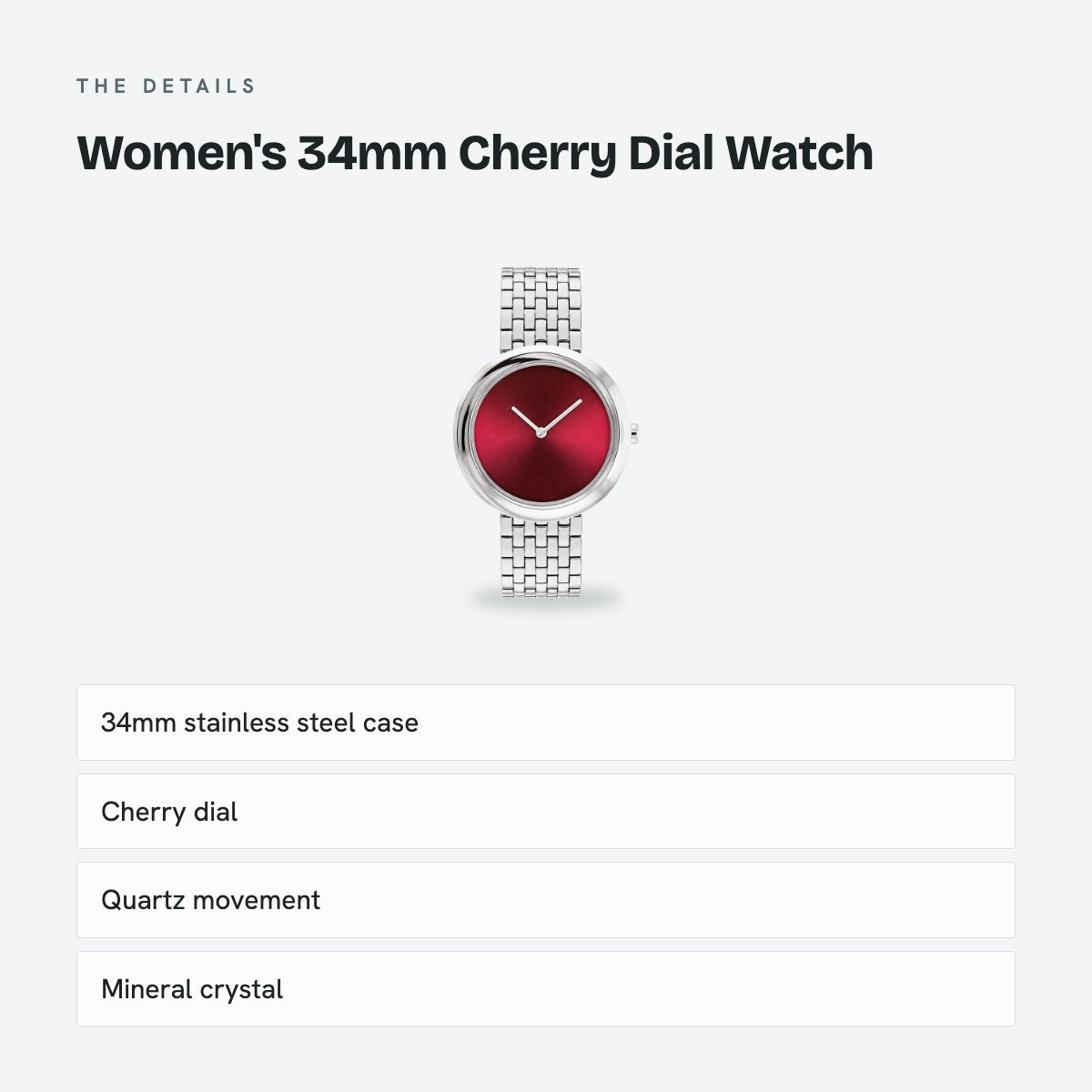 Women's 34mm Cherry Dial Watch, details