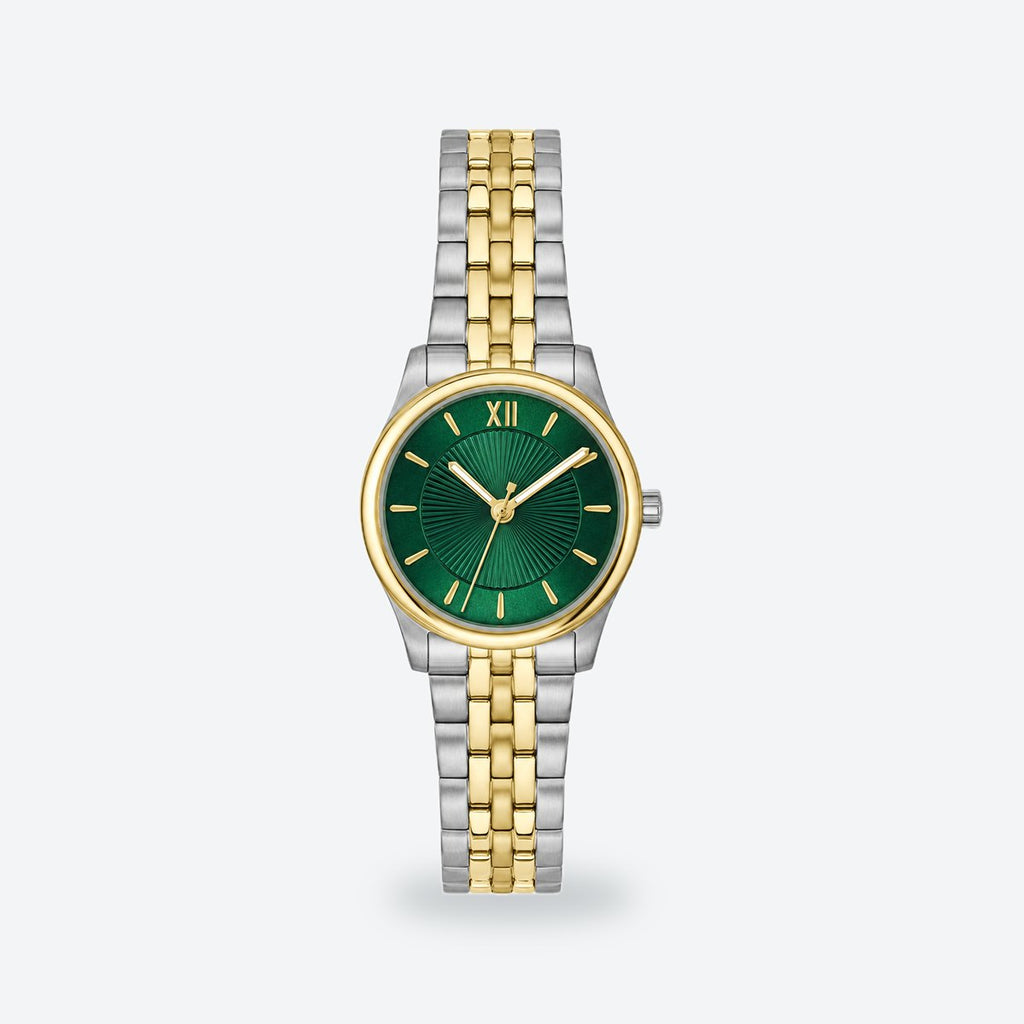 Women's 25mm Silver Dial Watch, Green dial / Silver-tone
