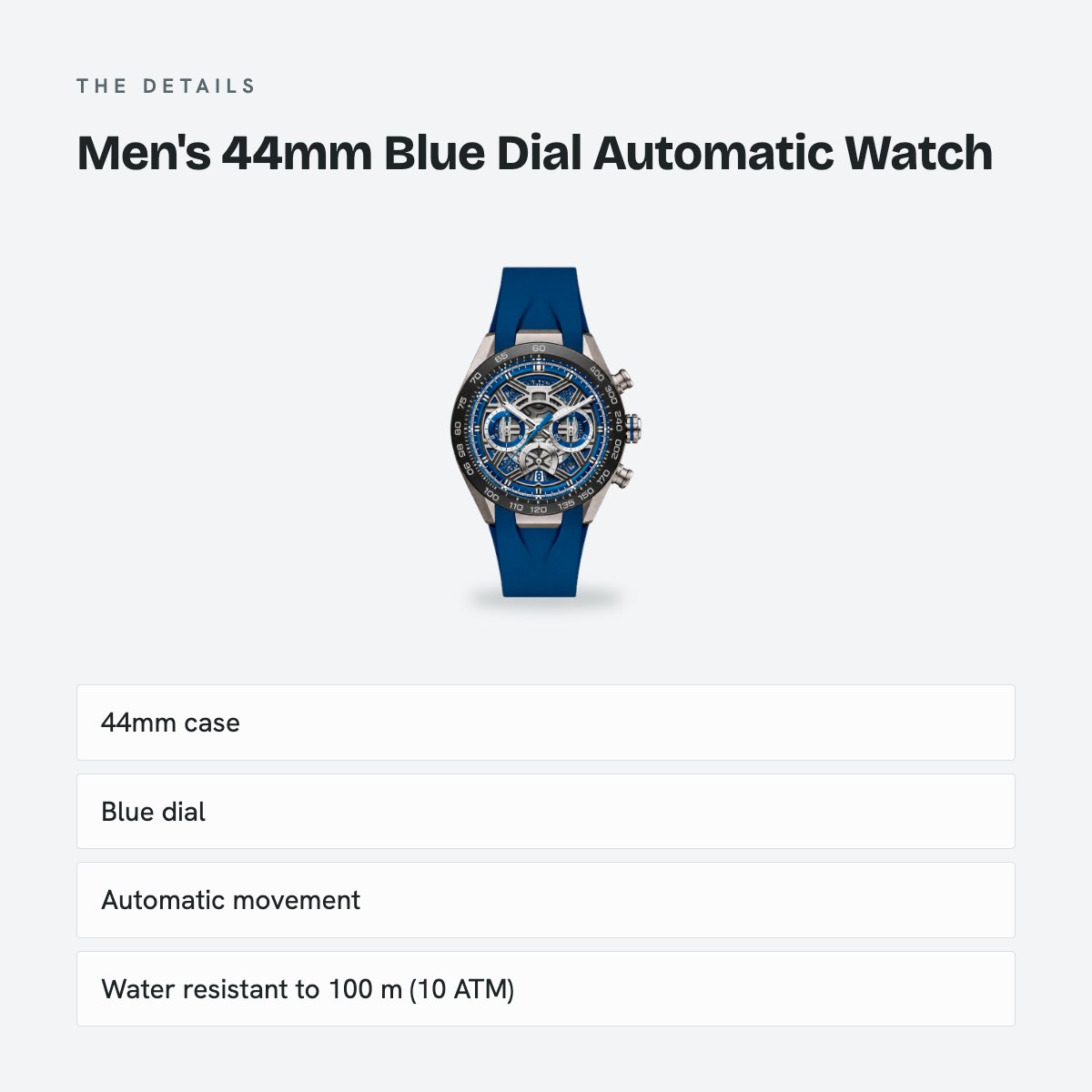 Men's 44mm Blue Dial Automatic Watch, details
