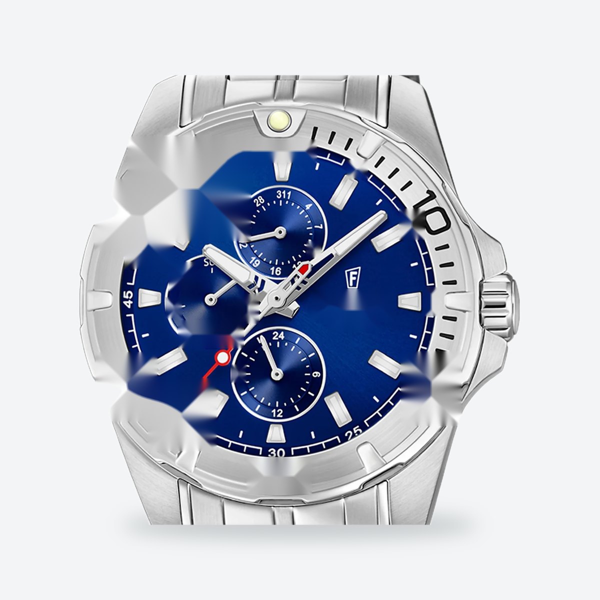 Men's 43mm Blue Dial Watch, Steel Bracelet, Silver-Tone, view 3