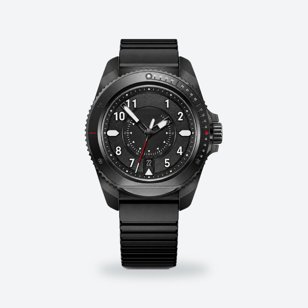 Men's 43mm Black Dial Watch, Rubber Strap, Style 2, Black dial / Black