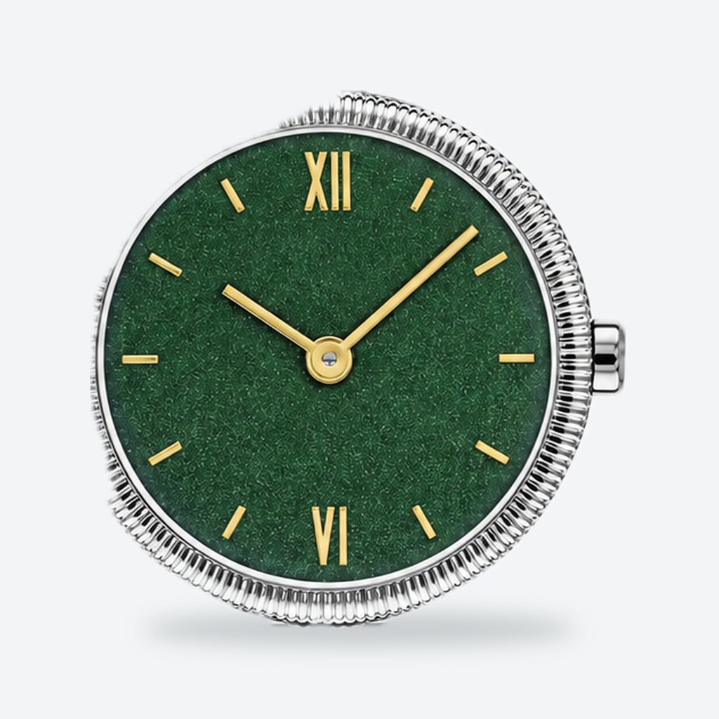 Women's 24mm Gold Dial Watch, Steel Bracelet, Style 2, Green dial / Silver-tone