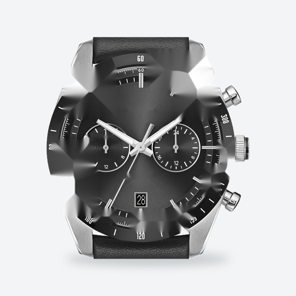 Men's 41mm Black Dial Watch, Leather Strap, view 2