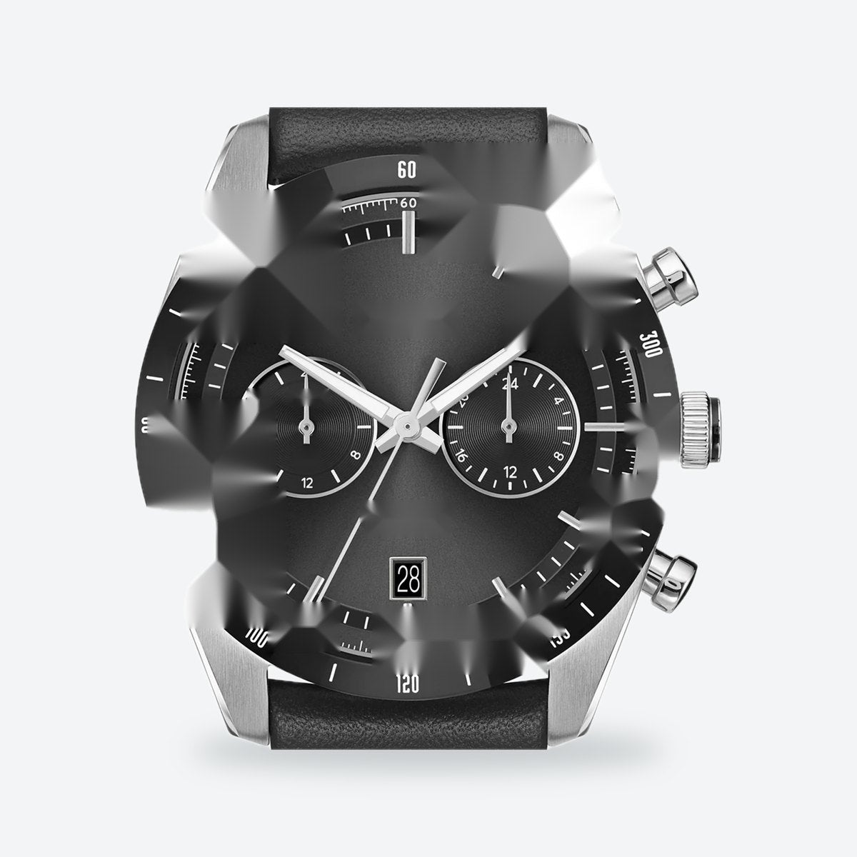 Men's 41mm Black Dial Watch, Leather Strap, view 2