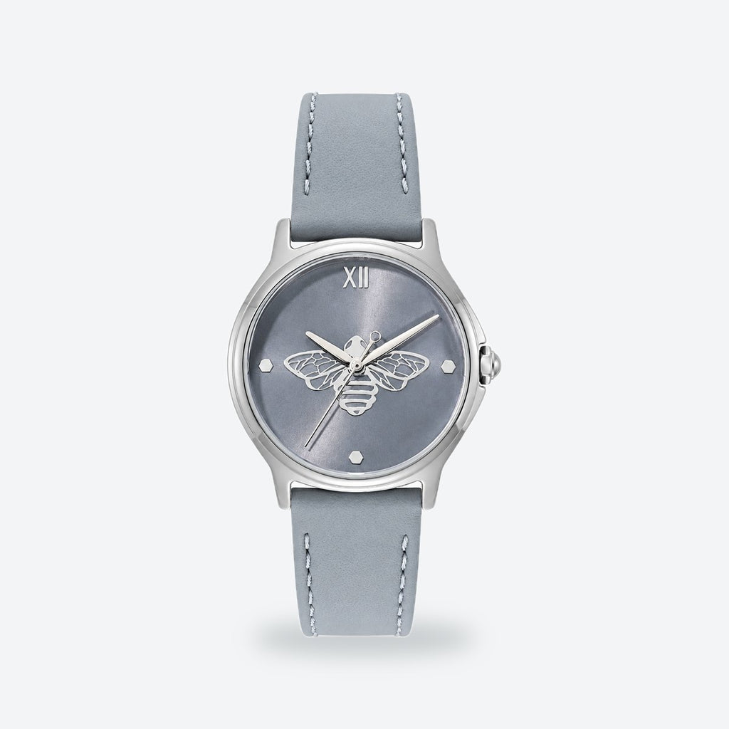 Women's 30mm Pink Dial Watch, Leather Strap, Blue dial / Blue