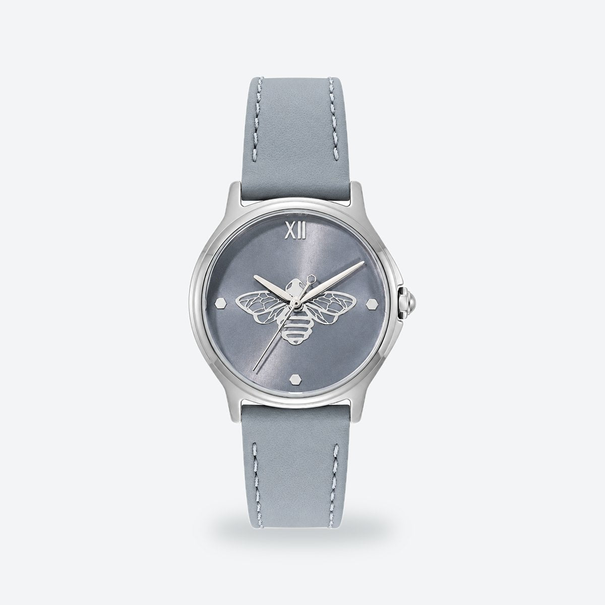 Women's 30mm Pink Dial Watch, Leather Strap, Blue dial / Blue