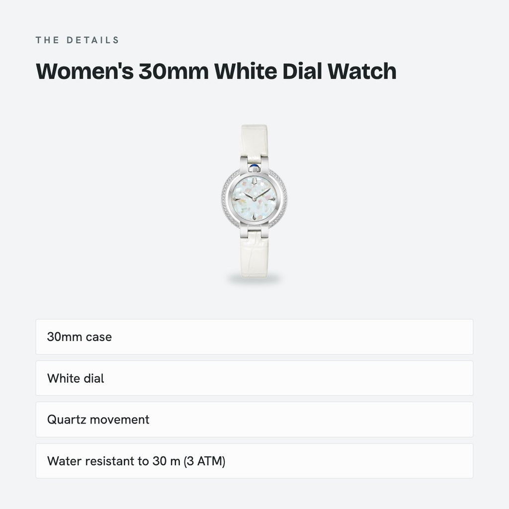 Women's 30mm White Dial Watch, Leather Strap, details