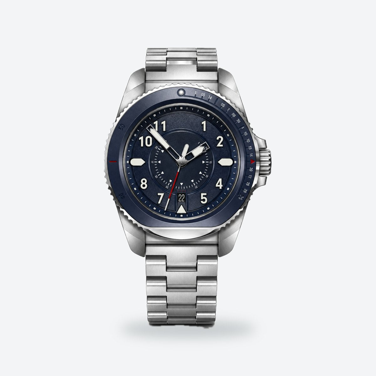 Men's 43mm Blue Dial Watch, Steel Bracelet, Style 4, Blue dial / Silver-tone