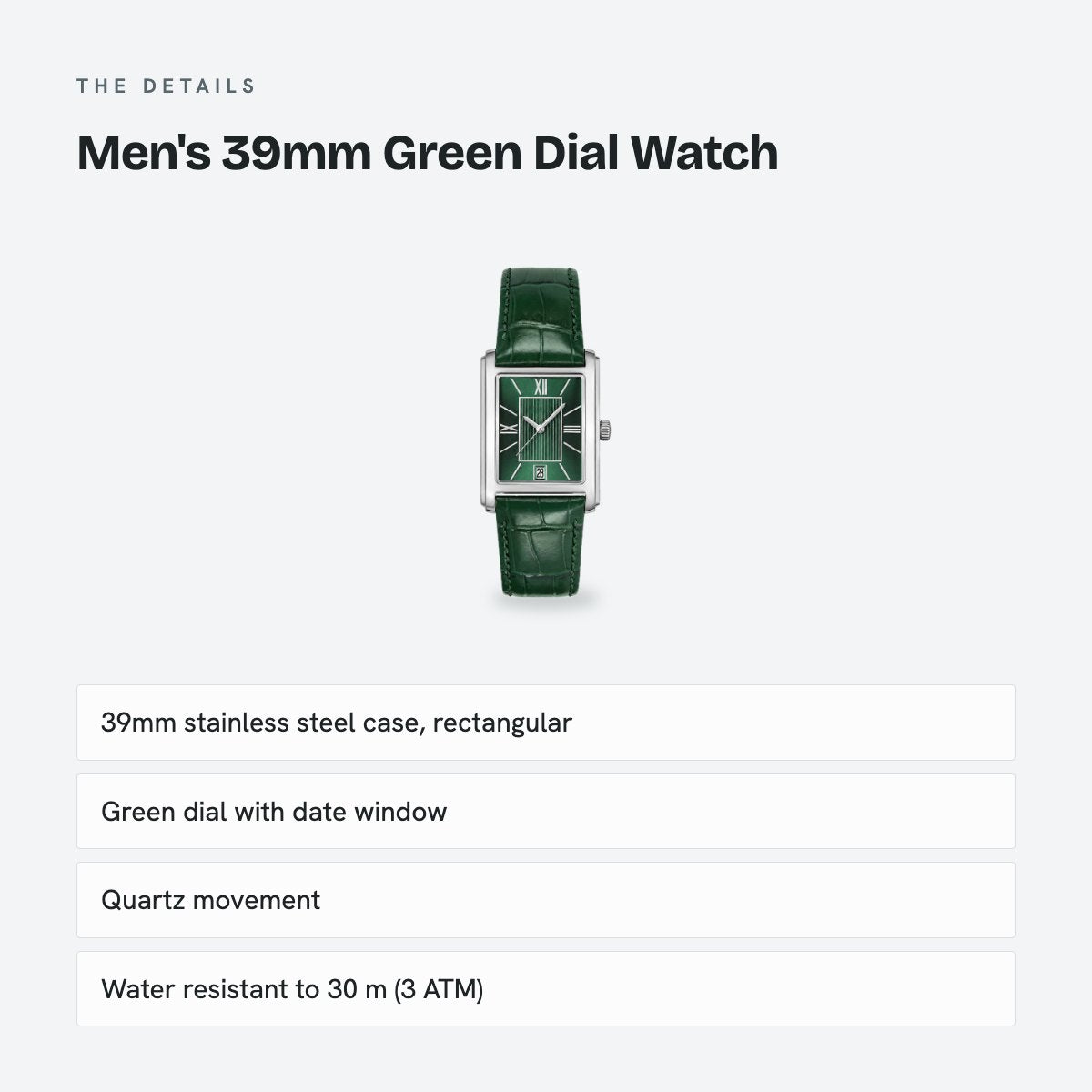 Men's 39mm Green Dial Watch, details