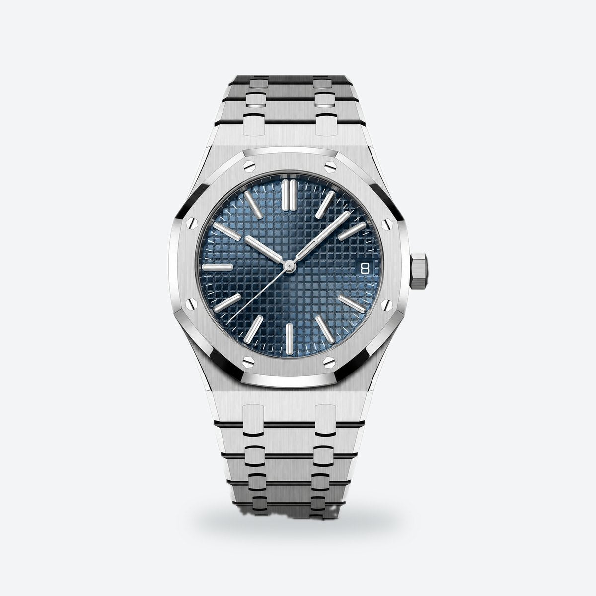 Men's 41mm Automatic Steel Watch, Octagonal Bezel, Blue Dial, Blue dial