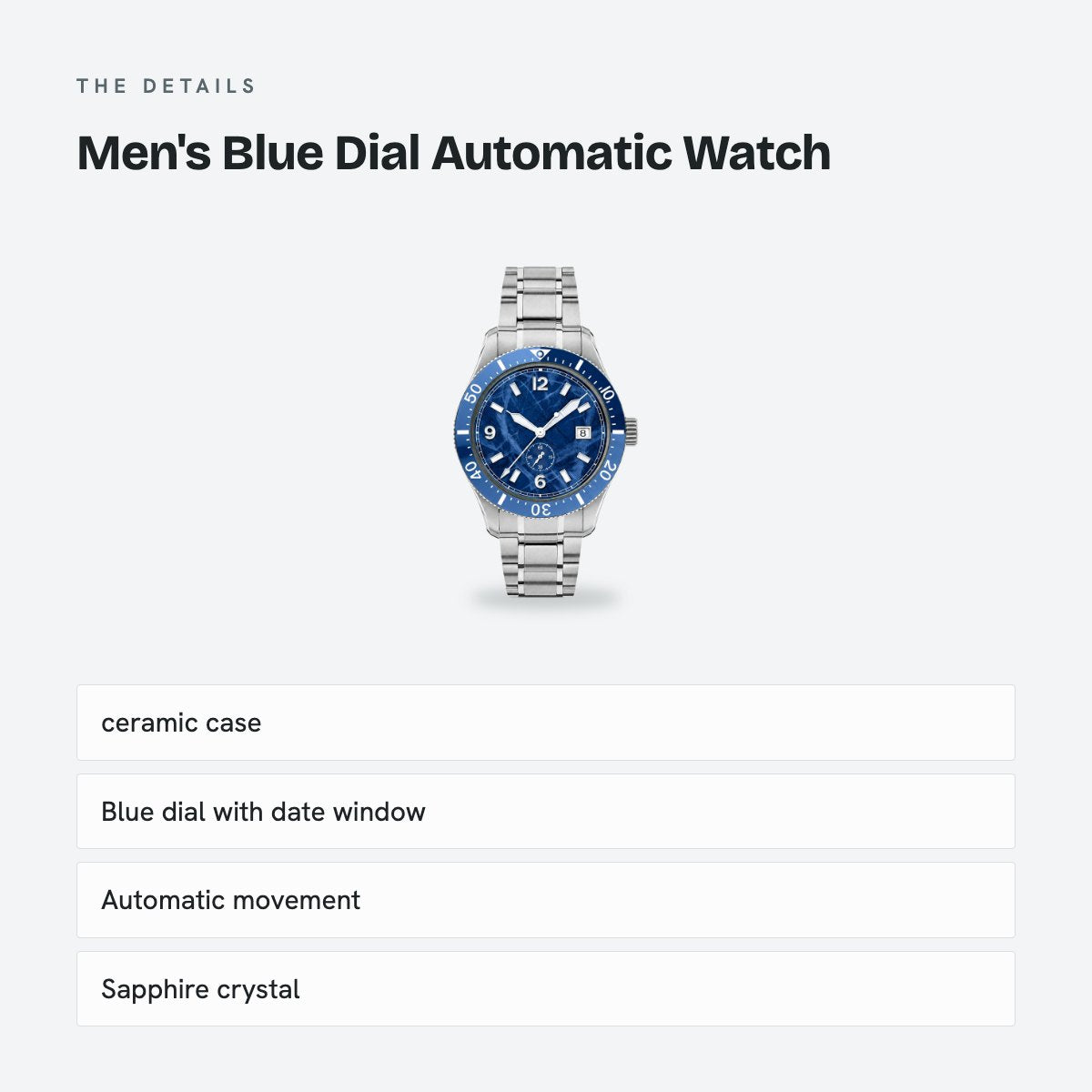 Men's Blue Dial Automatic Watch, details