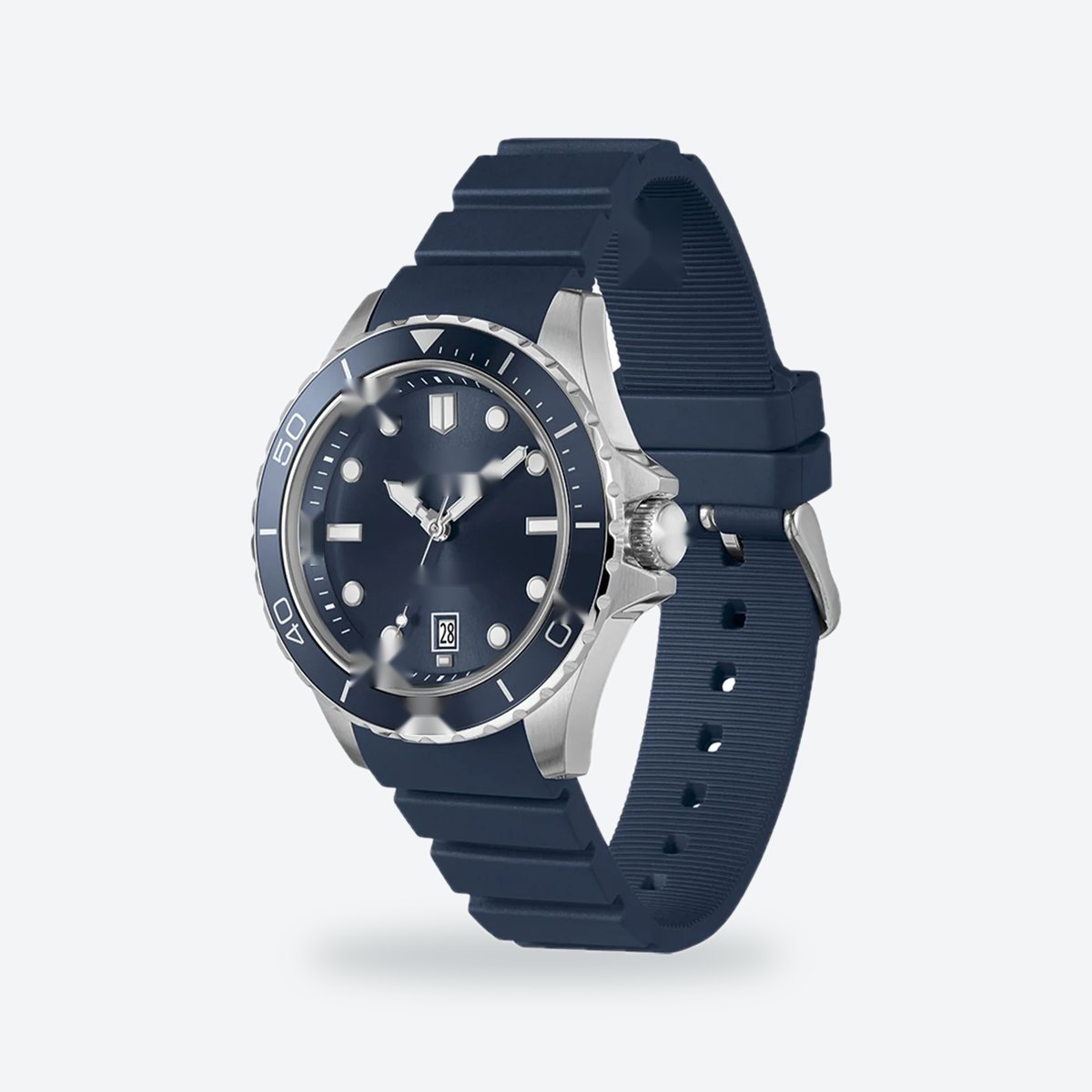 Men's 41mm Blue Dial Watch, Rubber Strap, view 3