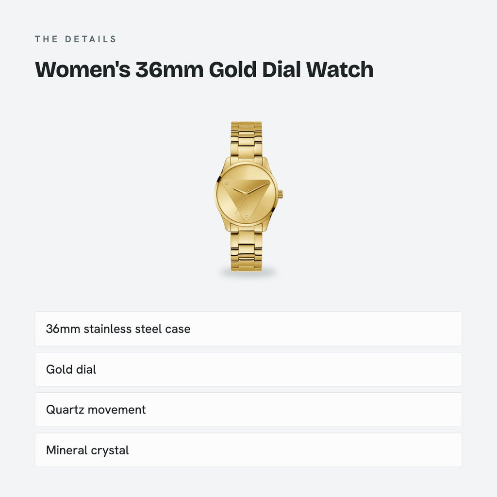 Women's 36mm Gold Dial Watch, Steel Bracelet, Gold-Tone, details