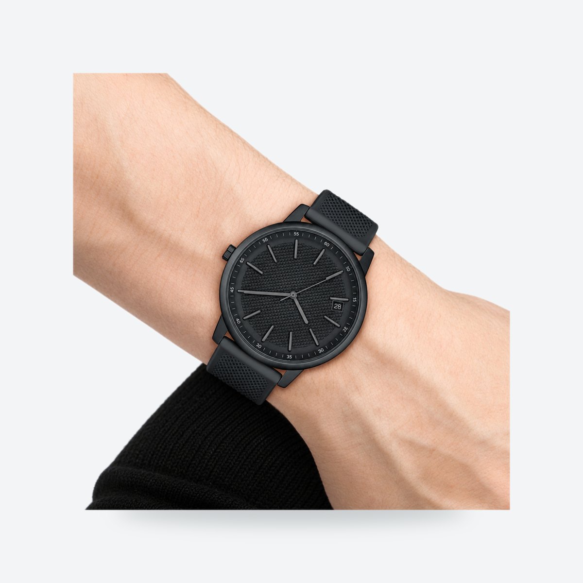 Men's 42mm Black Dial Watch, Rubber Strap, view 5