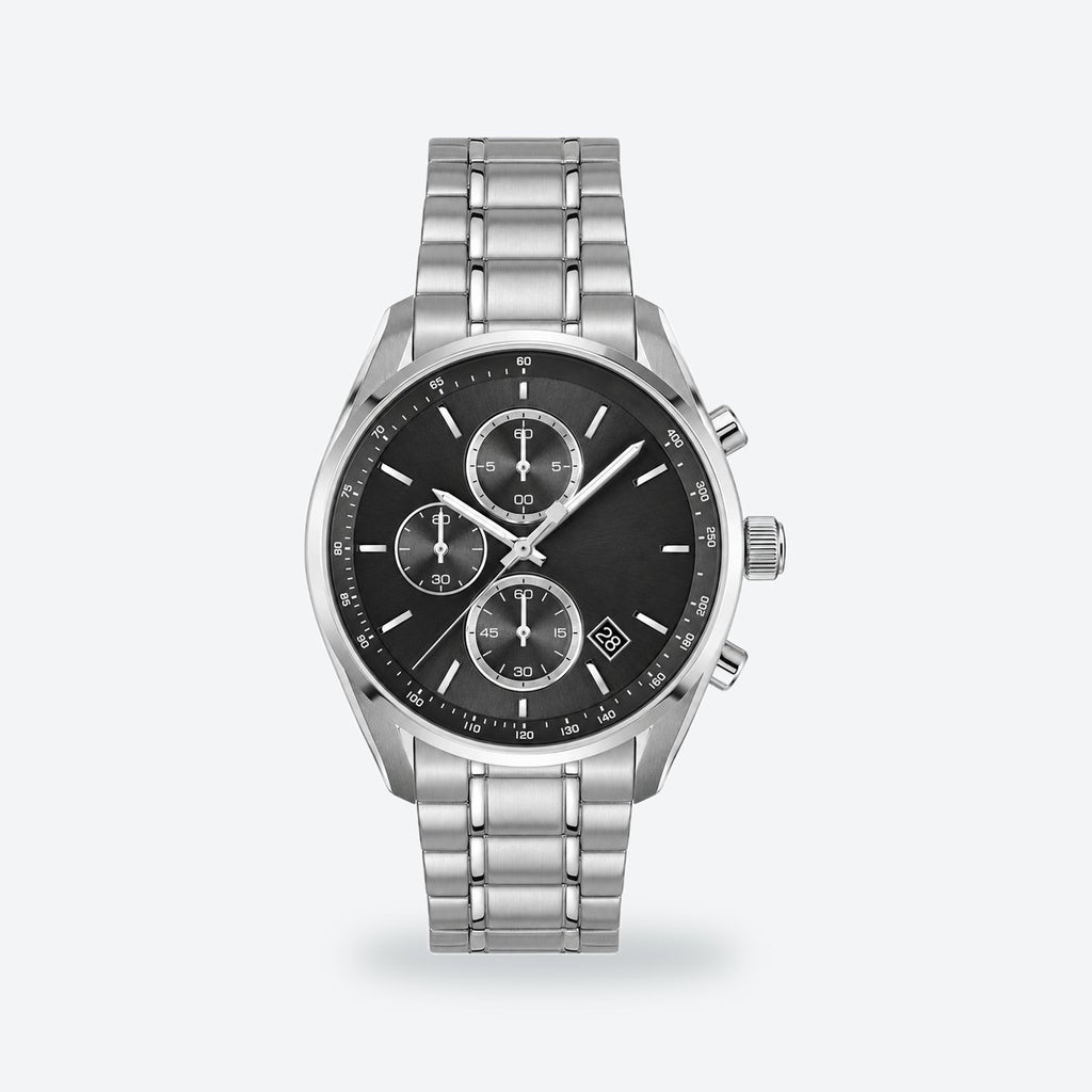 Men's 40mm Blue Dial Chronograph Watch, Black dial / Silver-tone
