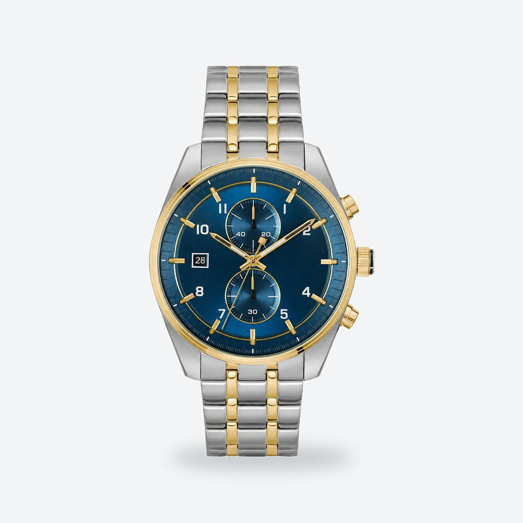 Men's 44mm Blue Dial Chronograph Watch, Steel Bracelet, Silver-Tone, Blue dial / Two-tone