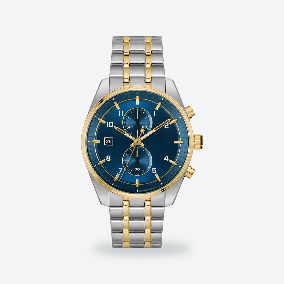 Men's 44mm Blue Dial Chronograph Watch, Steel Bracelet, Silver-Tone, Blue dial / Two-tone