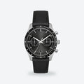 Men's 41mm Black Dial Watch, Leather Strap, Black dial / Black