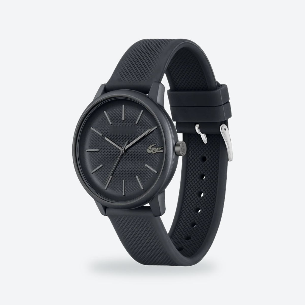 Men's 42mm Black Dial Watch, Rubber Strap, view 3