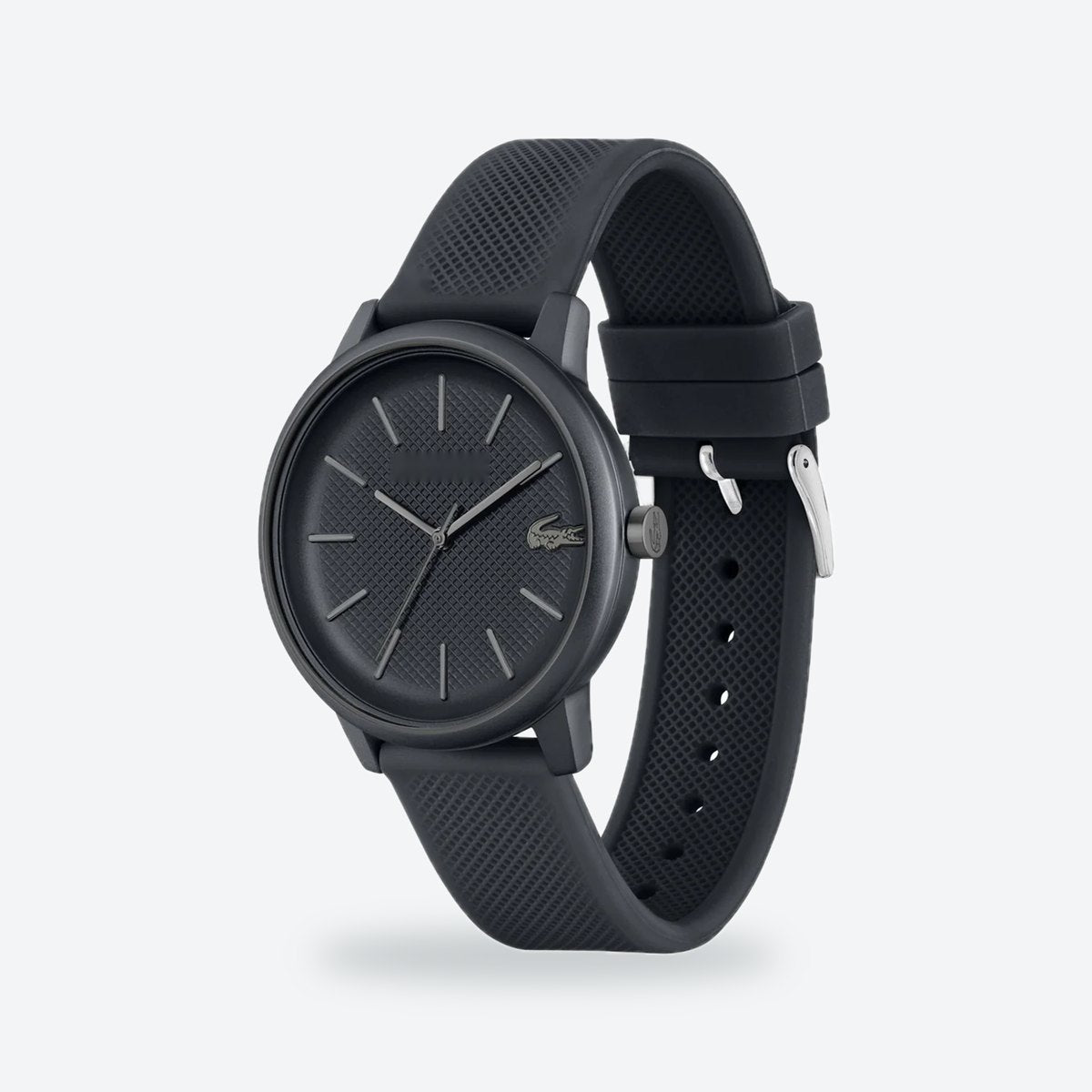 Men's 42mm Black Dial Watch, Rubber Strap, view 3
