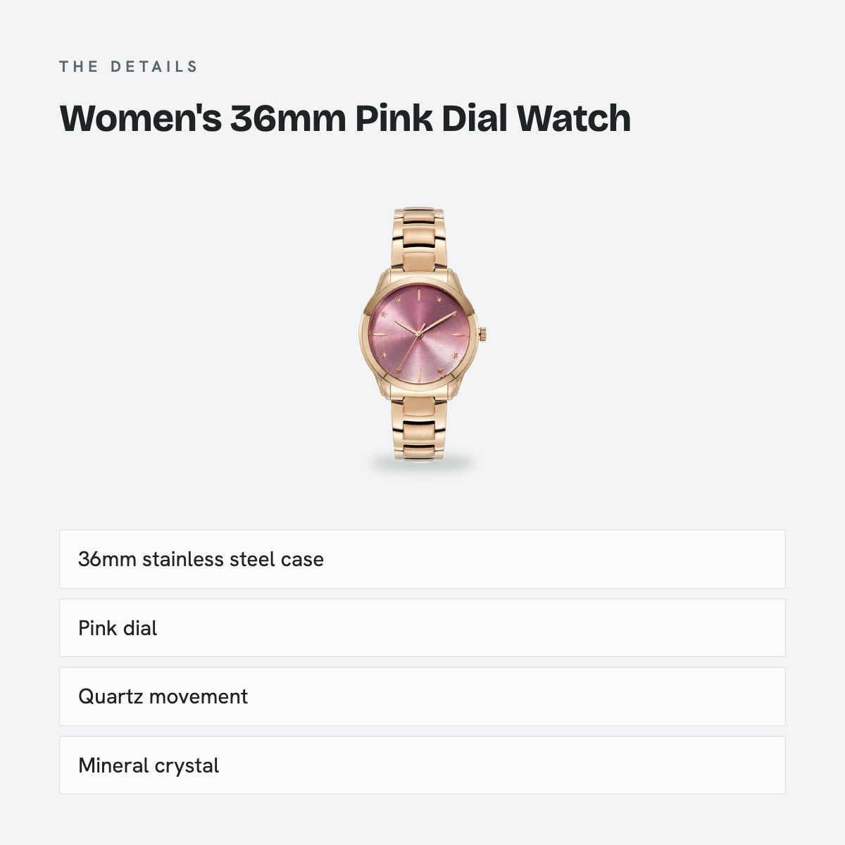 Women's 36mm Pink Dial Watch, details
