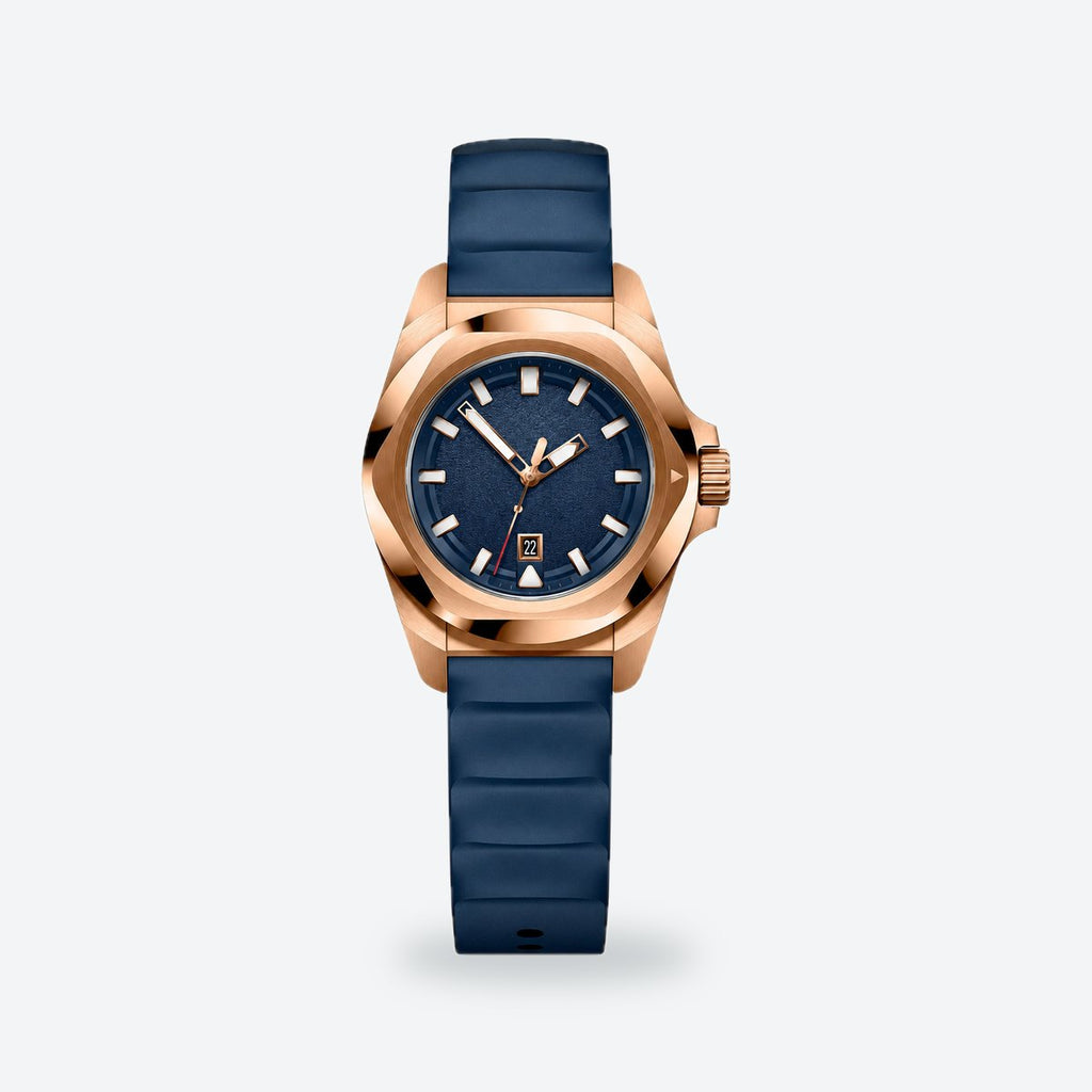 Women's 35mm Blue Dial Watch, Rubber Strap, Blue dial / Blue